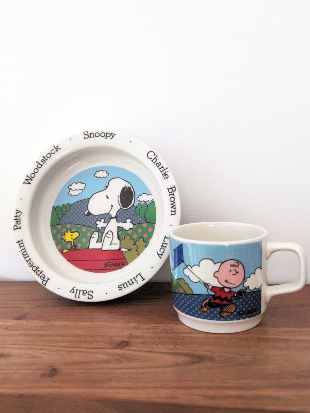 Vintage 50's / 60's Peanuts Snoopy & Charlie Brown Mug and Plate Dining Set